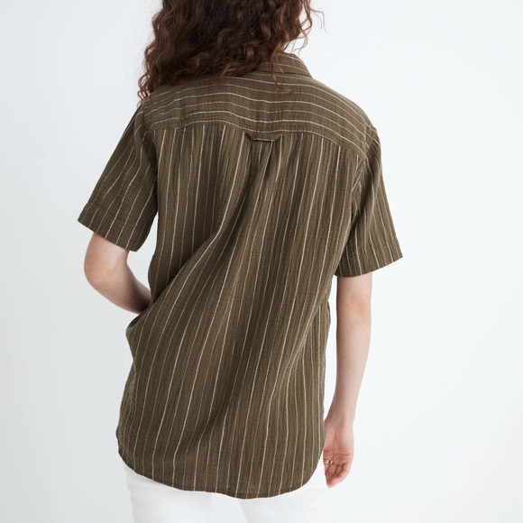 Madewell Lightspun Short-Sleeve Flap-Pocket Shirt in Stripe in kale - Picture 3 of 8